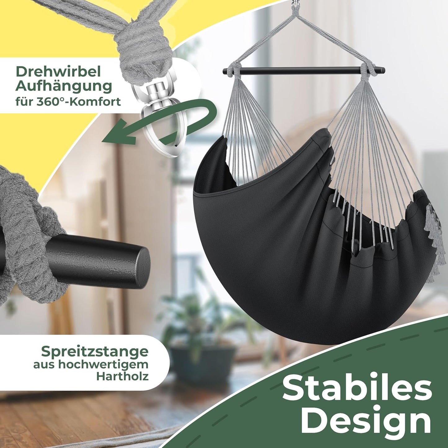 Hängesessel Safari XXL mit Zubehörset, Anthrazit