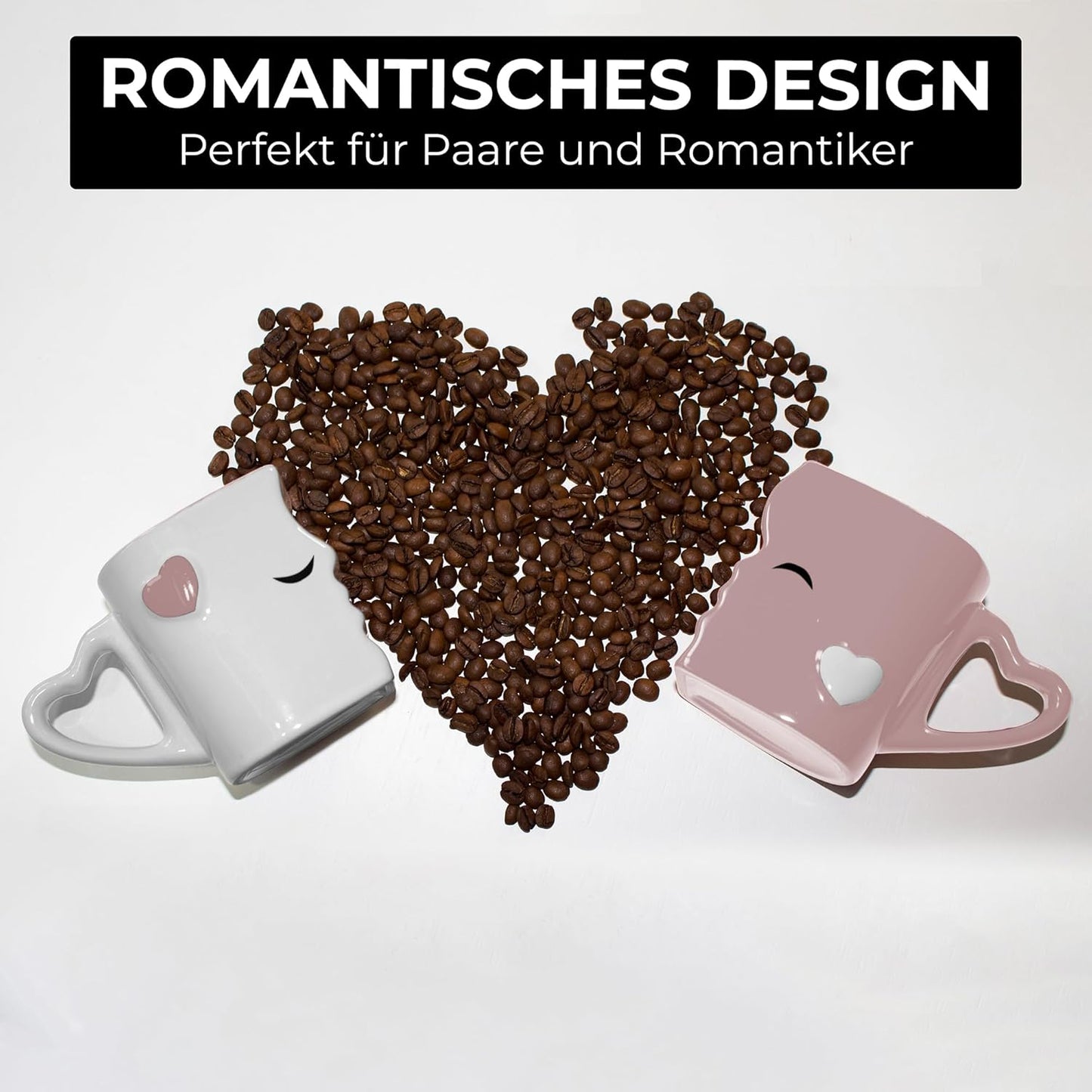 Küssende Kaffeetassen für Paare & Romantiker, Rosa