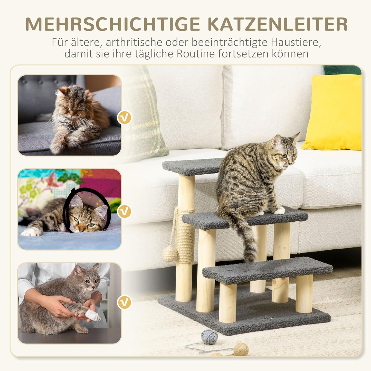3-stufige Katzentreppe mit Sisalsäule