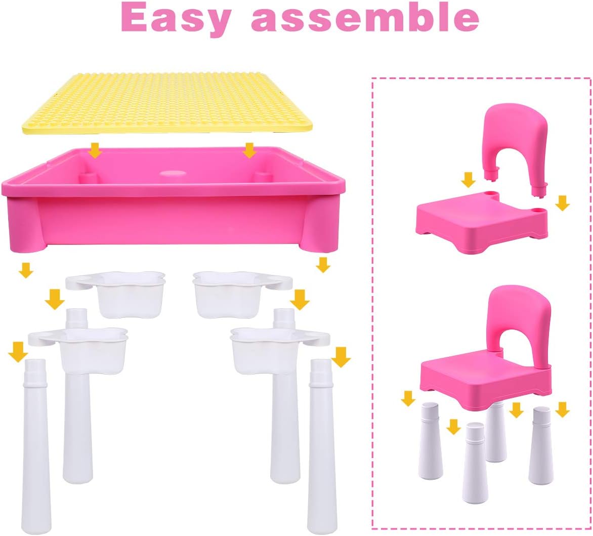 Kindertisch-Set mit Bausteinen, Rosa