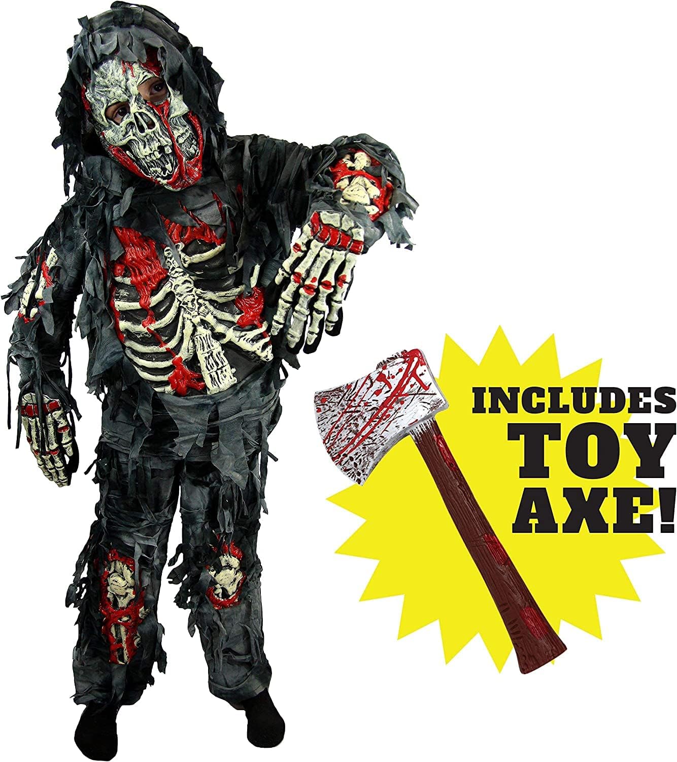 Zombie-Deluxe-Kinderkostüm mit blutiger Axt, Medium (8-10 yrs) Schwarz