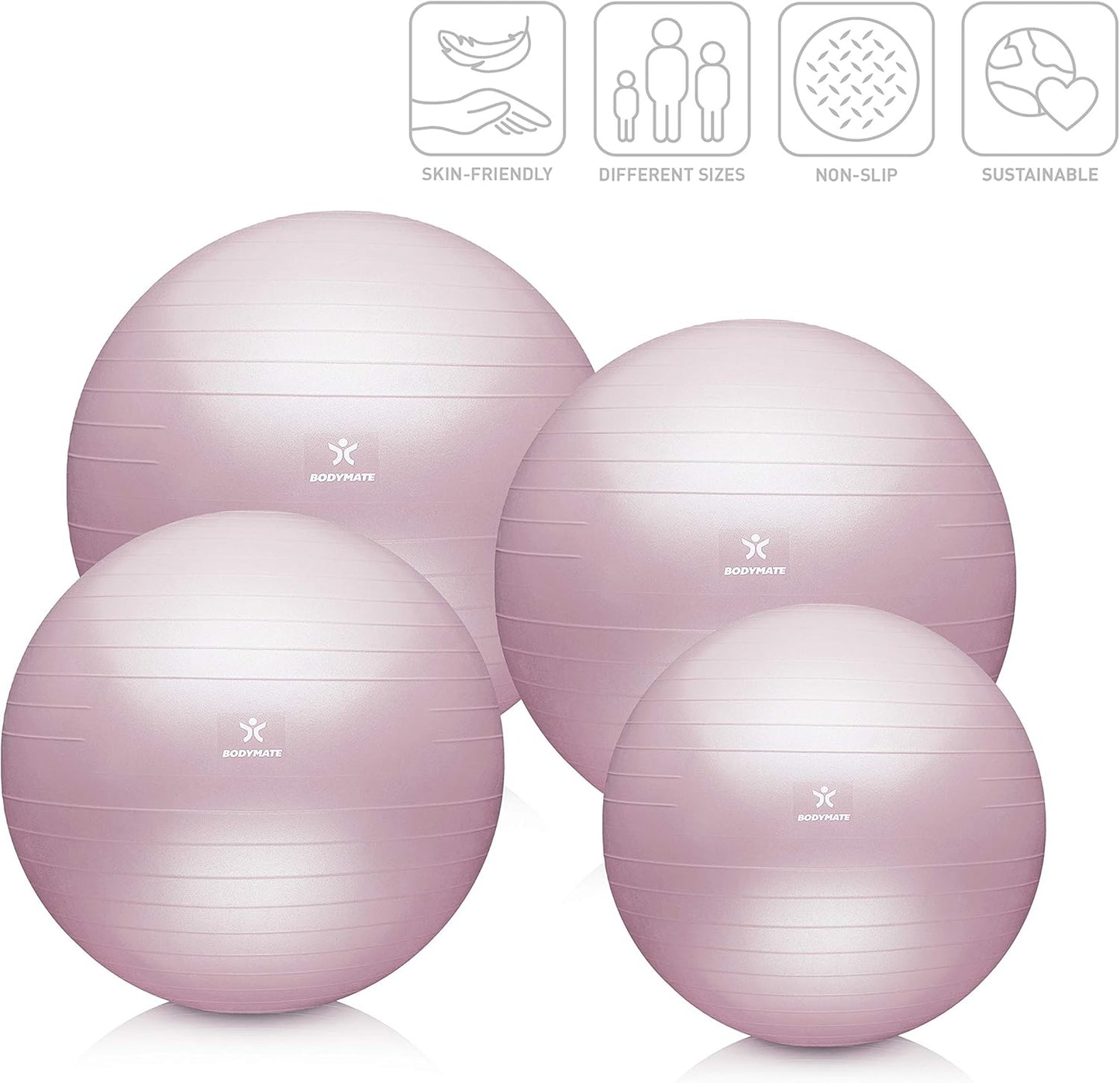 Gymnastikball mit E-Book und Pumpe, Princess-Pink 75 cm (für Körpergröße 176-185cm)