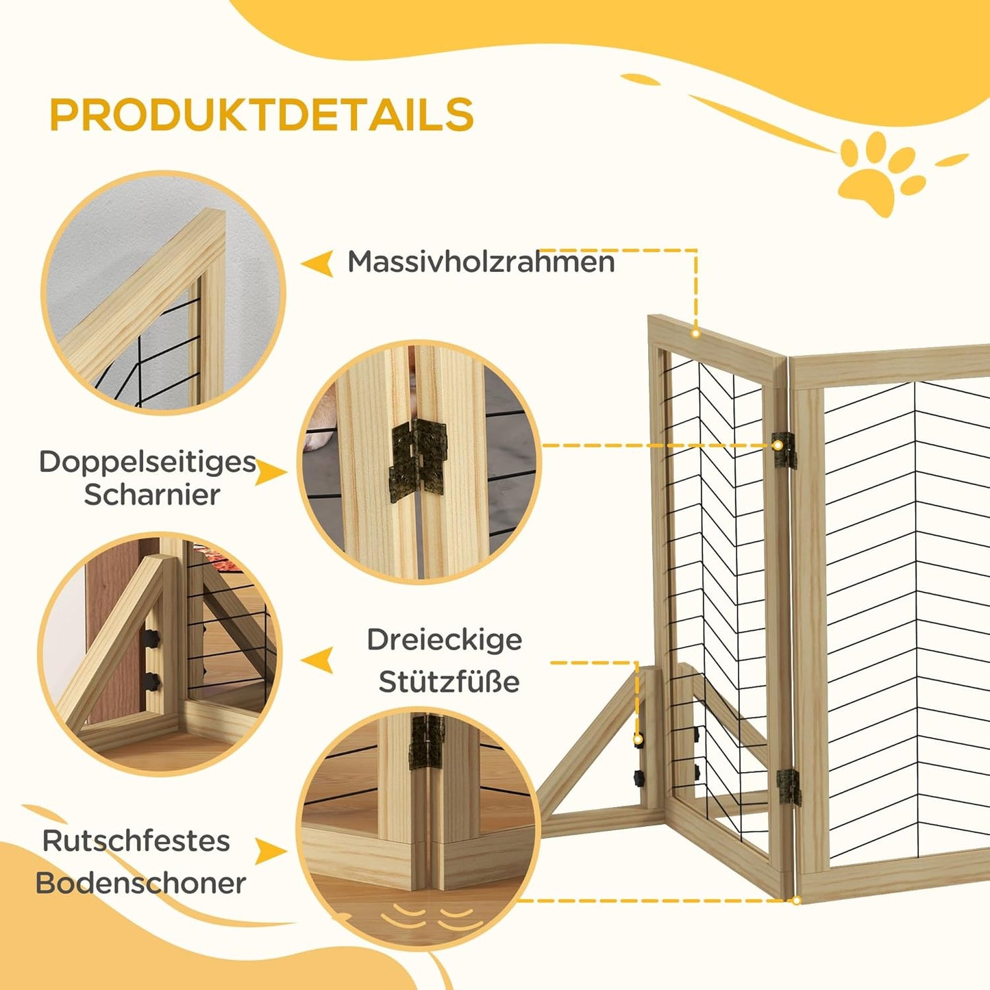 Klappbares Hundeabsperrgitter, 375L x 44B x 70H cm