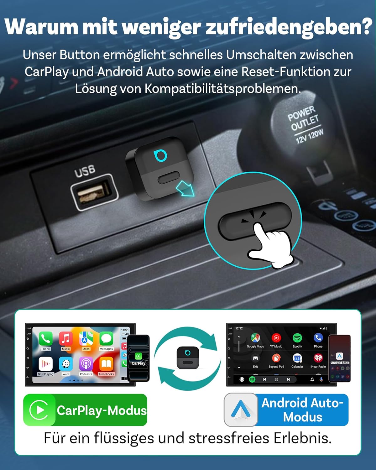 Mini Pico 2-in-1 Wireless CarPlay & Android Auto Adapter