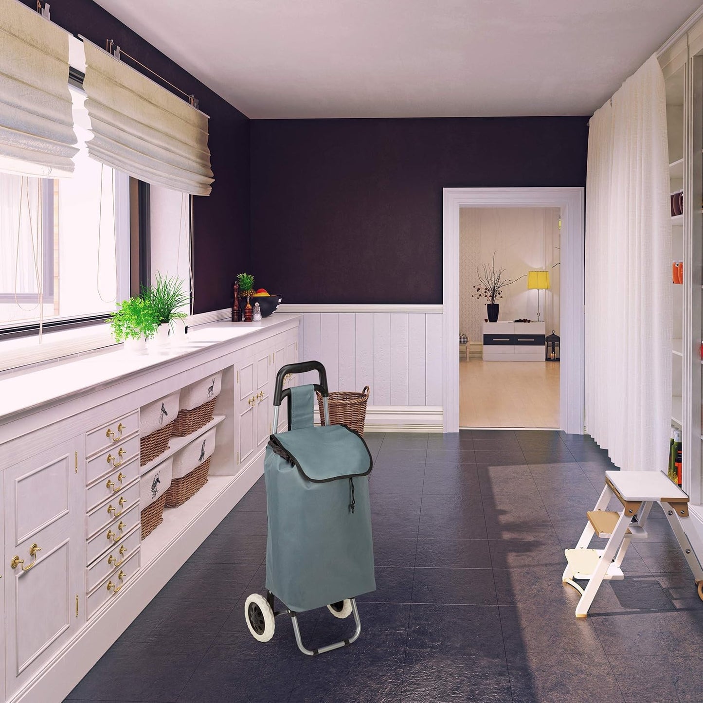 Einkaufstrolley klappbar mit abnehmbarer Tasche, Grau