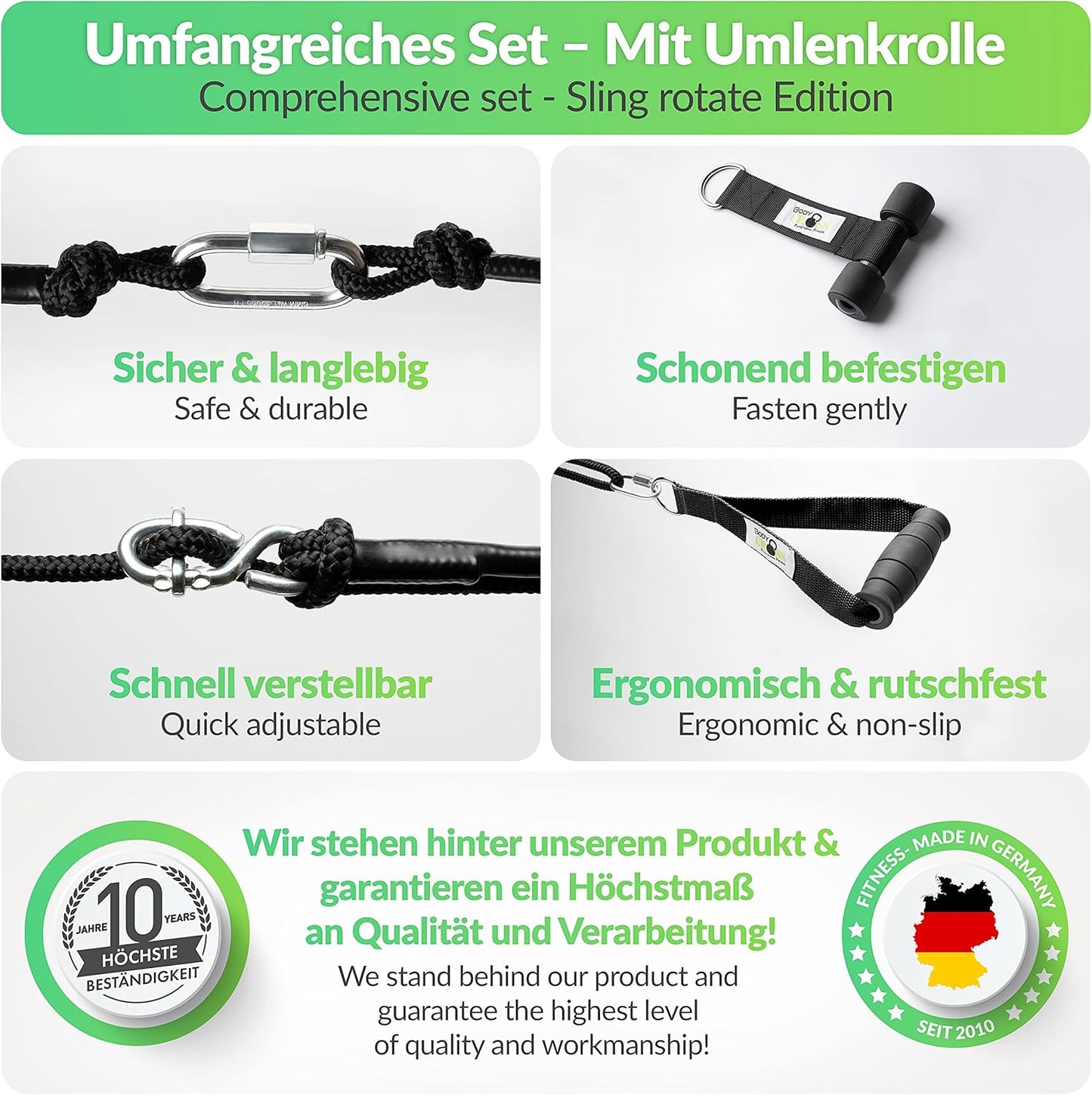Schlingentrainer-Set mit Umlenkrolle und Türanker, Rotate Schwarz