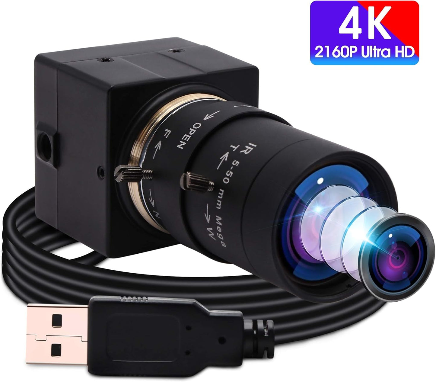 4K UHD Webcam mit manuellem Zoomobjektiv (5-50mm), 4K 2160P Webcam