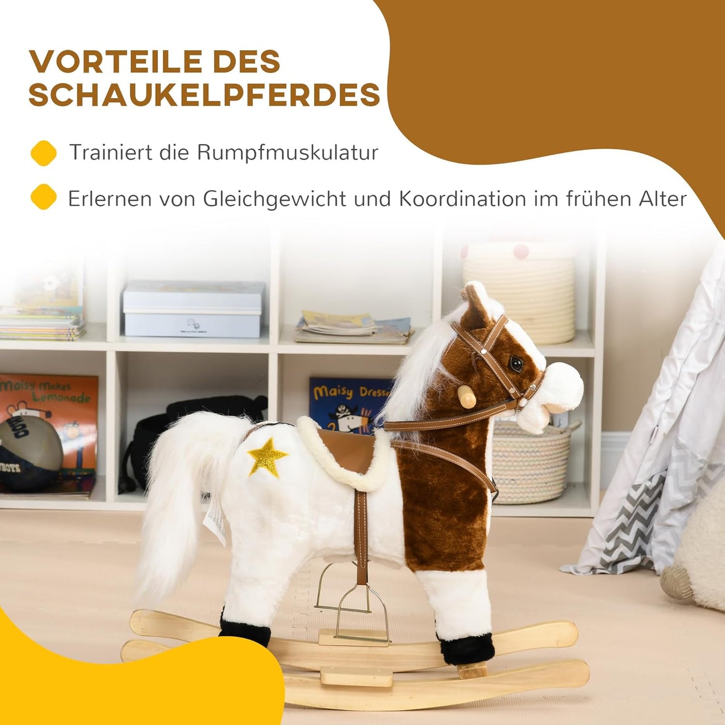 Schaukelpferd mit Soundeffekt und Haltegriffen, Braun