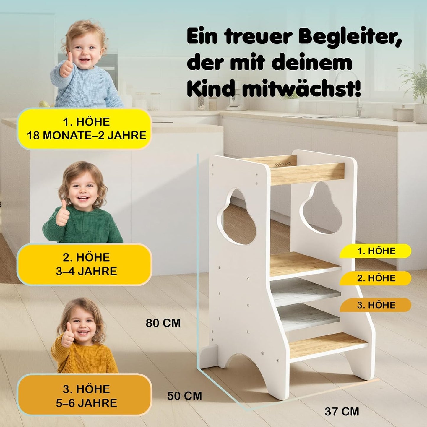 Lernturm, 80 x 50 x 37 cm Holzfarbe und Weiss
