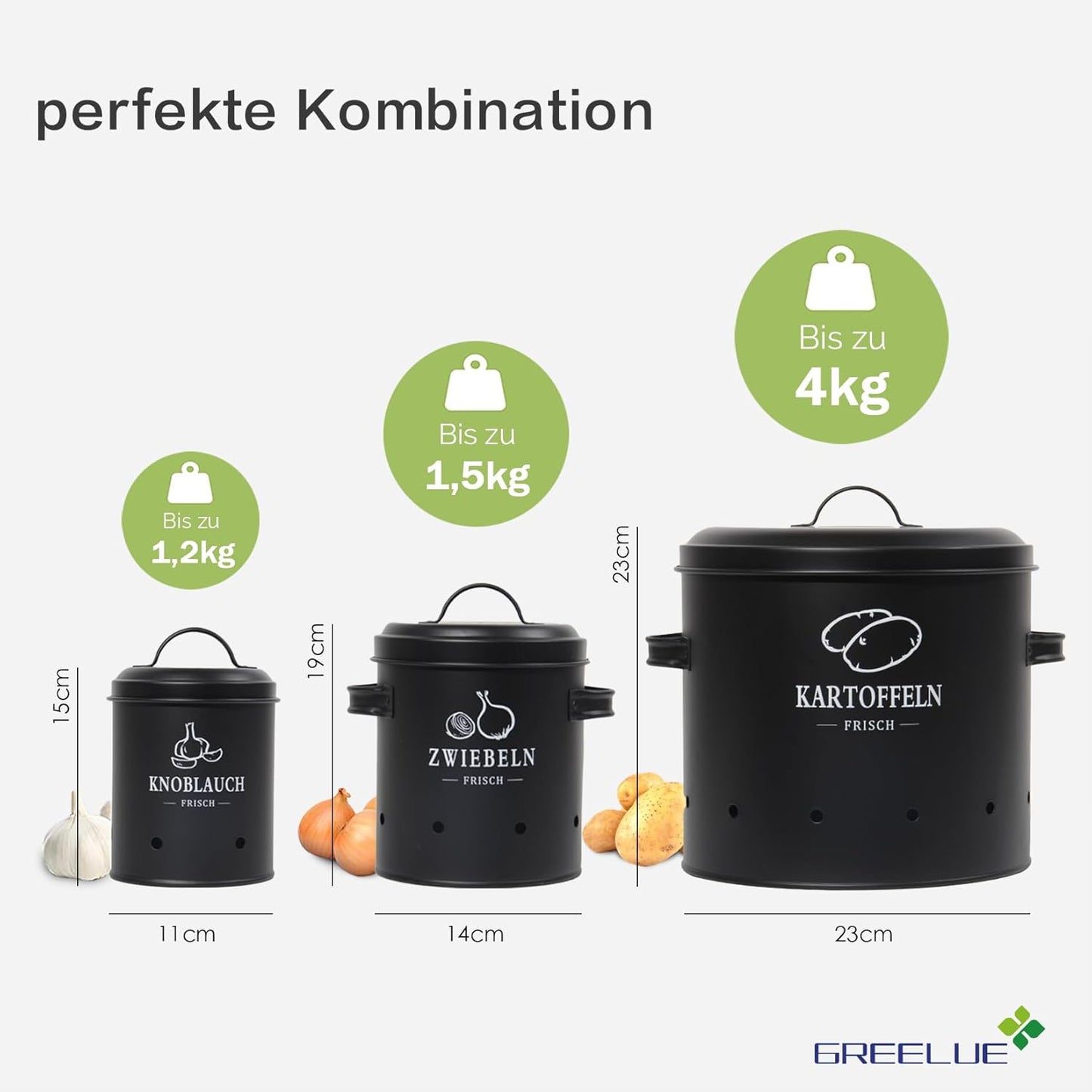 3-teiliges Aufbewahrungsbox-Set für Kartoffeln, Zwiebeln und Knoblauch, SET01