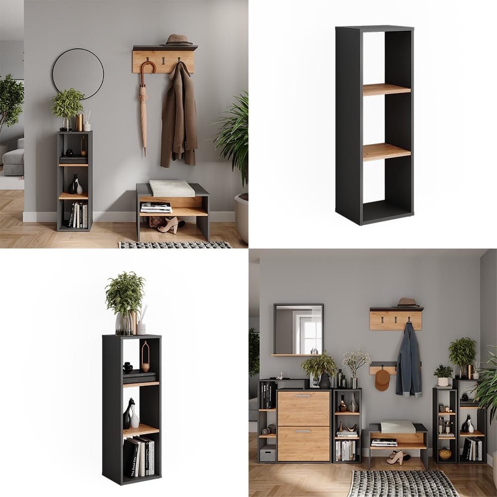 Standregal Orlando, Anthrazit/Goldkraft Eiche 90 x 30 cm