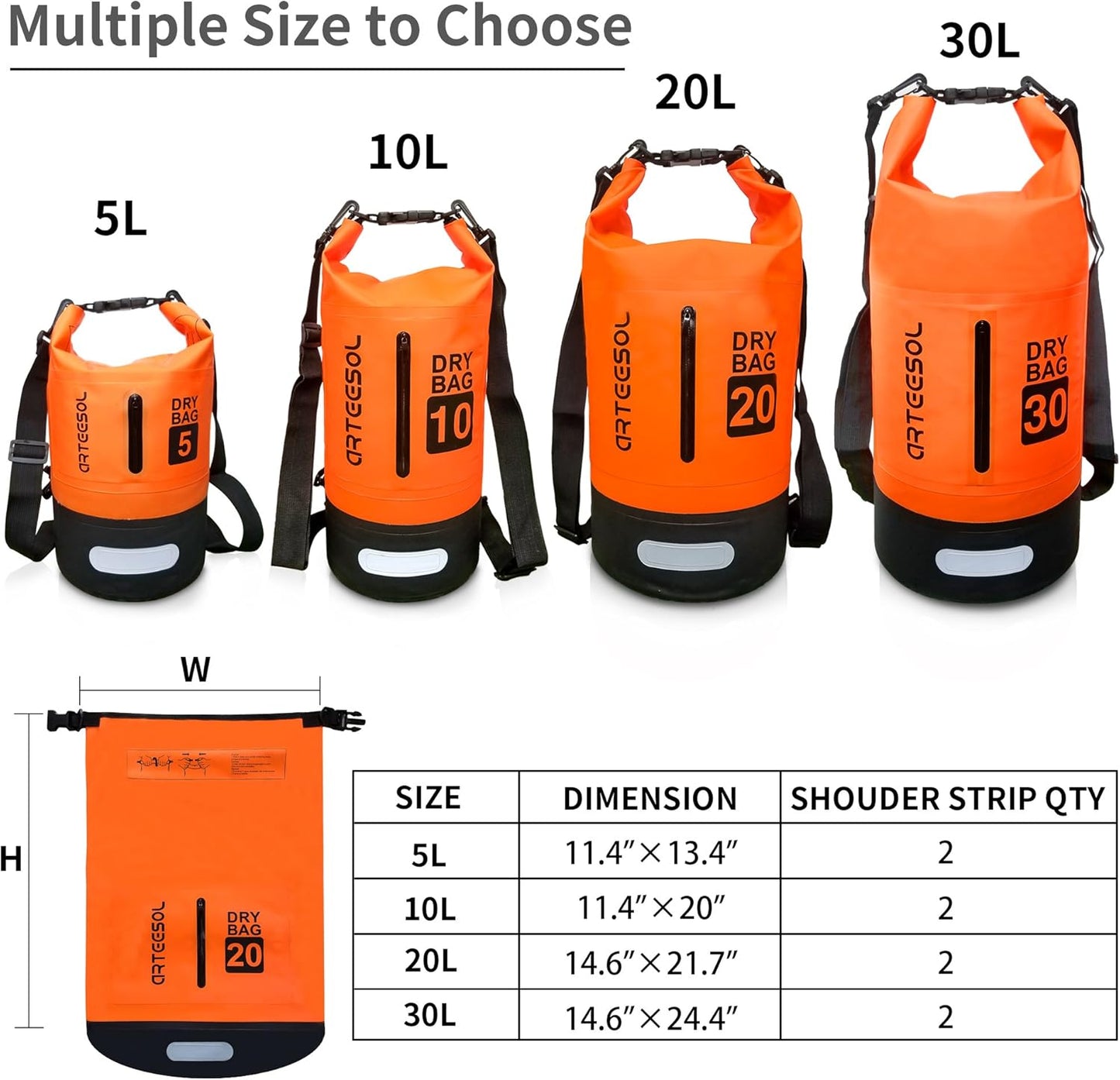 Wasserdichte Dry Bag, 20 Liter, Orange 20L