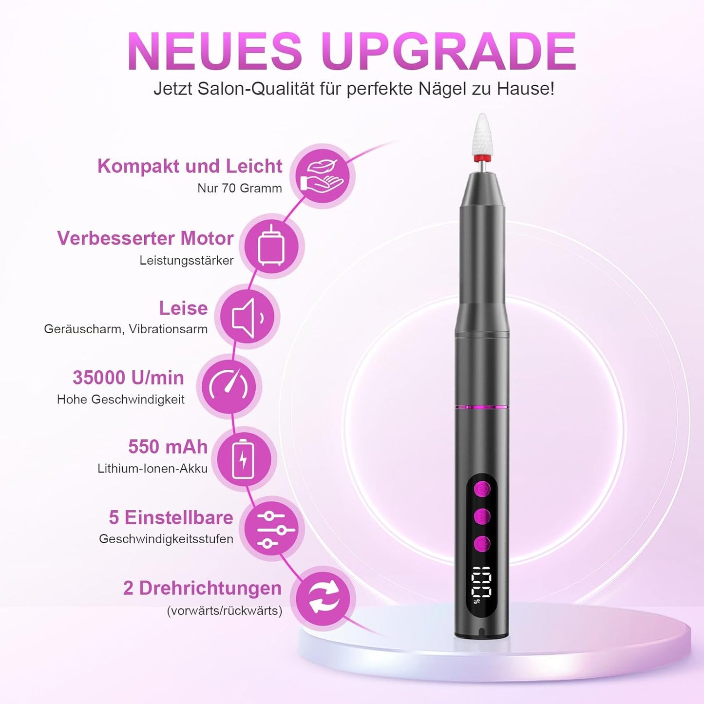 Kabelloser Nagelfräser für Maniküre & Pediküre, Grau