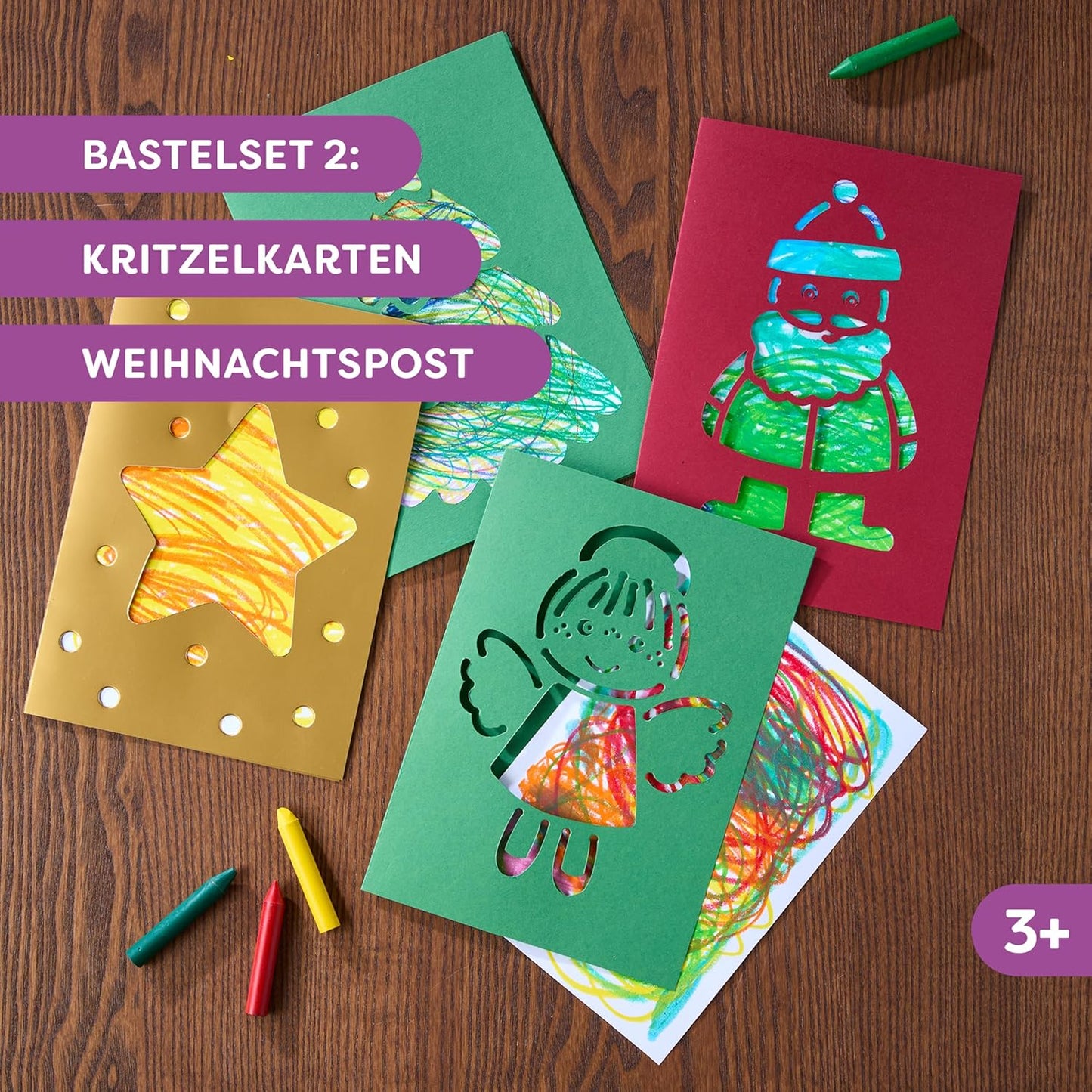 2er-Bastelset Weihnachten: Nikoläuse und Kritzelkarten Weihnachtspost, 2014005