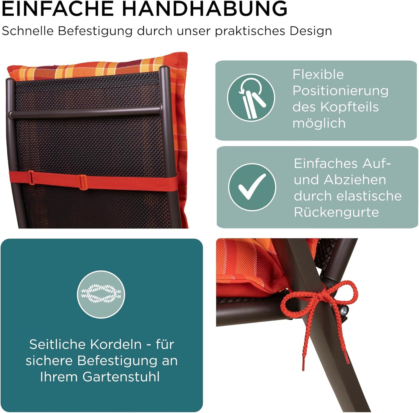 Sitzauflagen für Hochlehner (4er Set), 4-Stück Rot Kariert (mit Kopfteil)