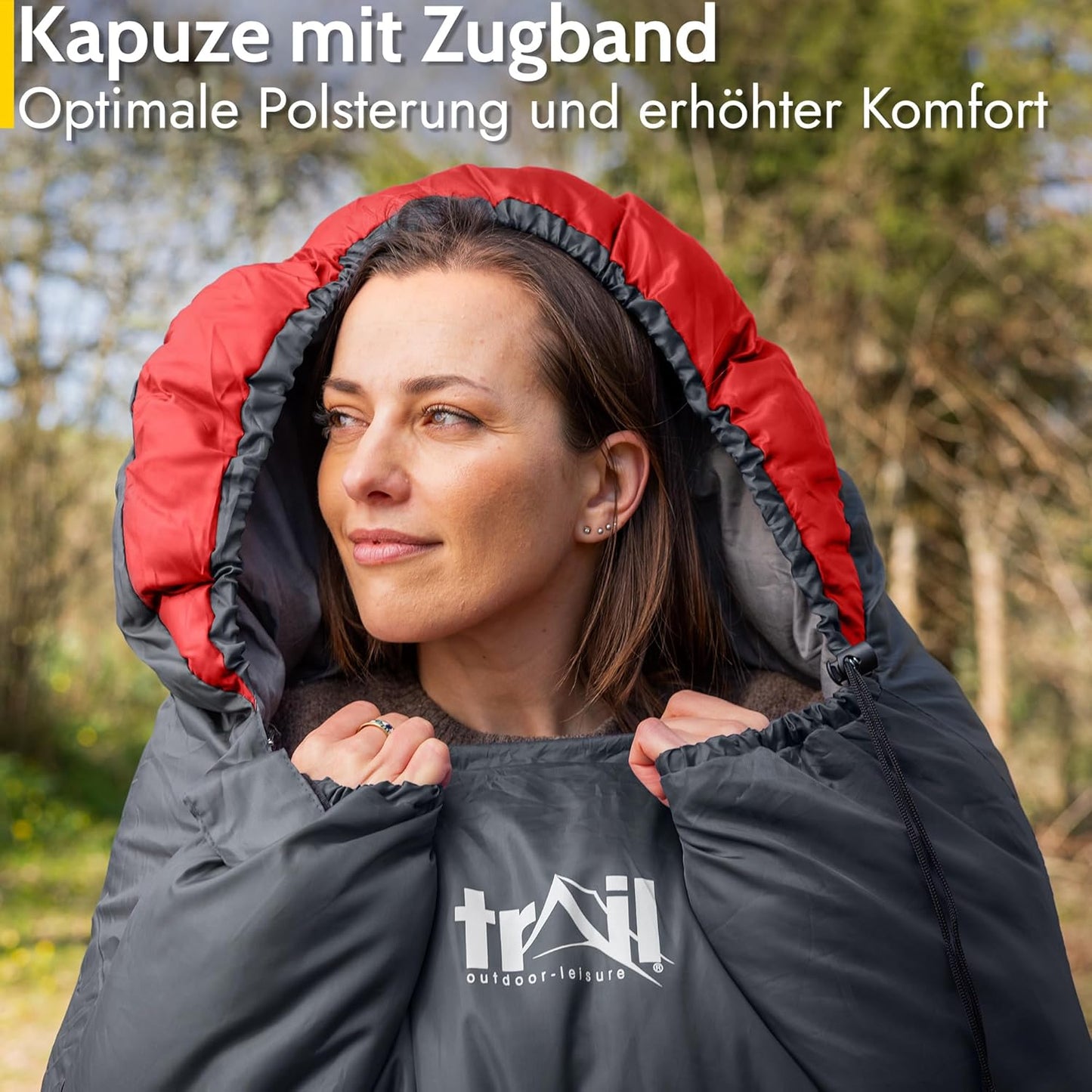 Trail-Alpin-Schlafsack mit Kapuze und Kompressionssack, Rot - 3 Jahreszeiten