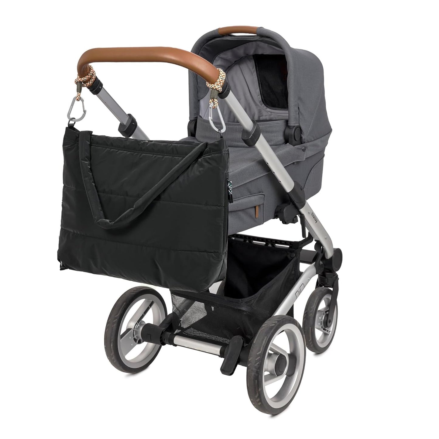 Baby Wickeltasche, Shopper mit Kinderwagenbefestigung, Schwarz