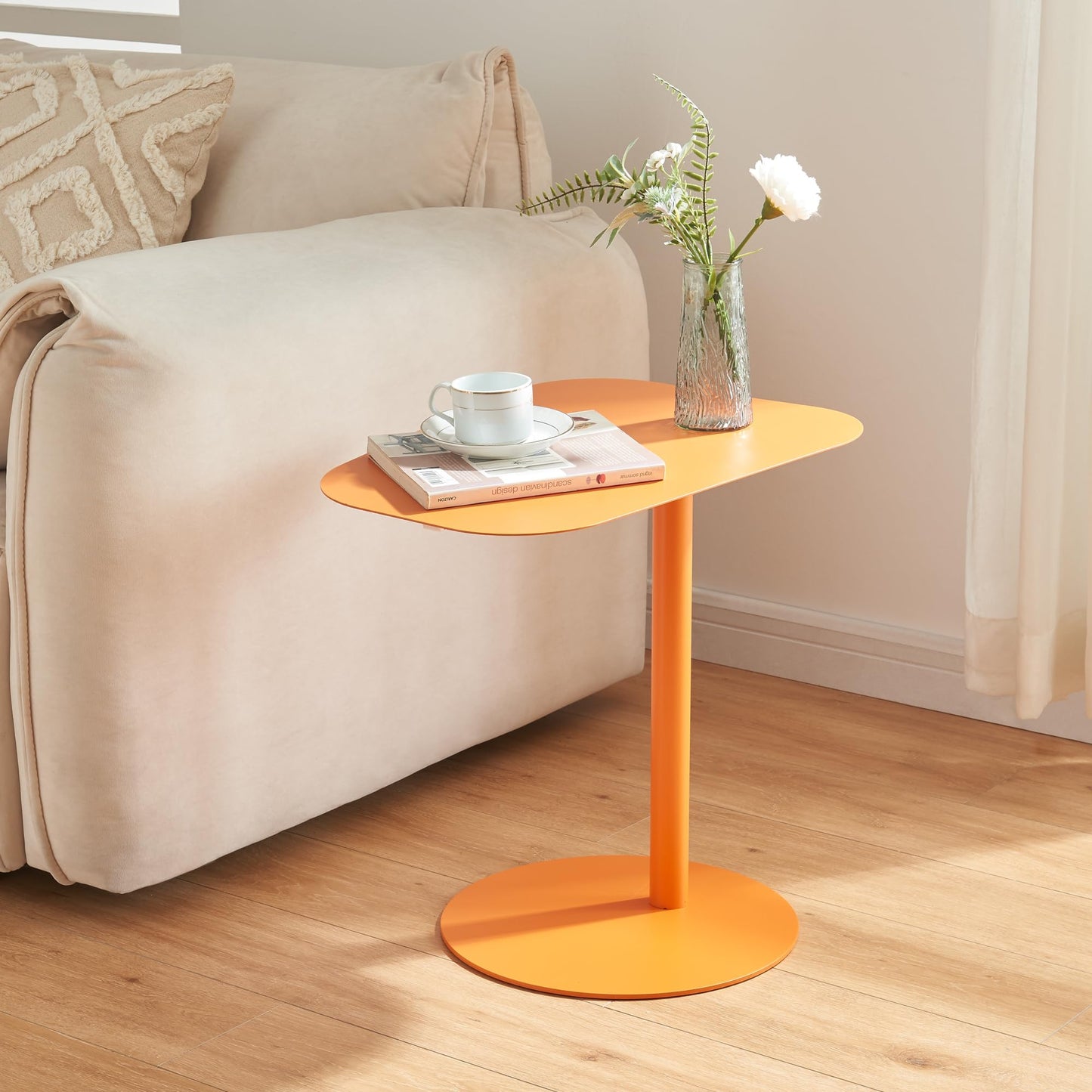 Beistelltisch Rechteckig für Wohnzimmer & Balkon, Orange Rechteckig