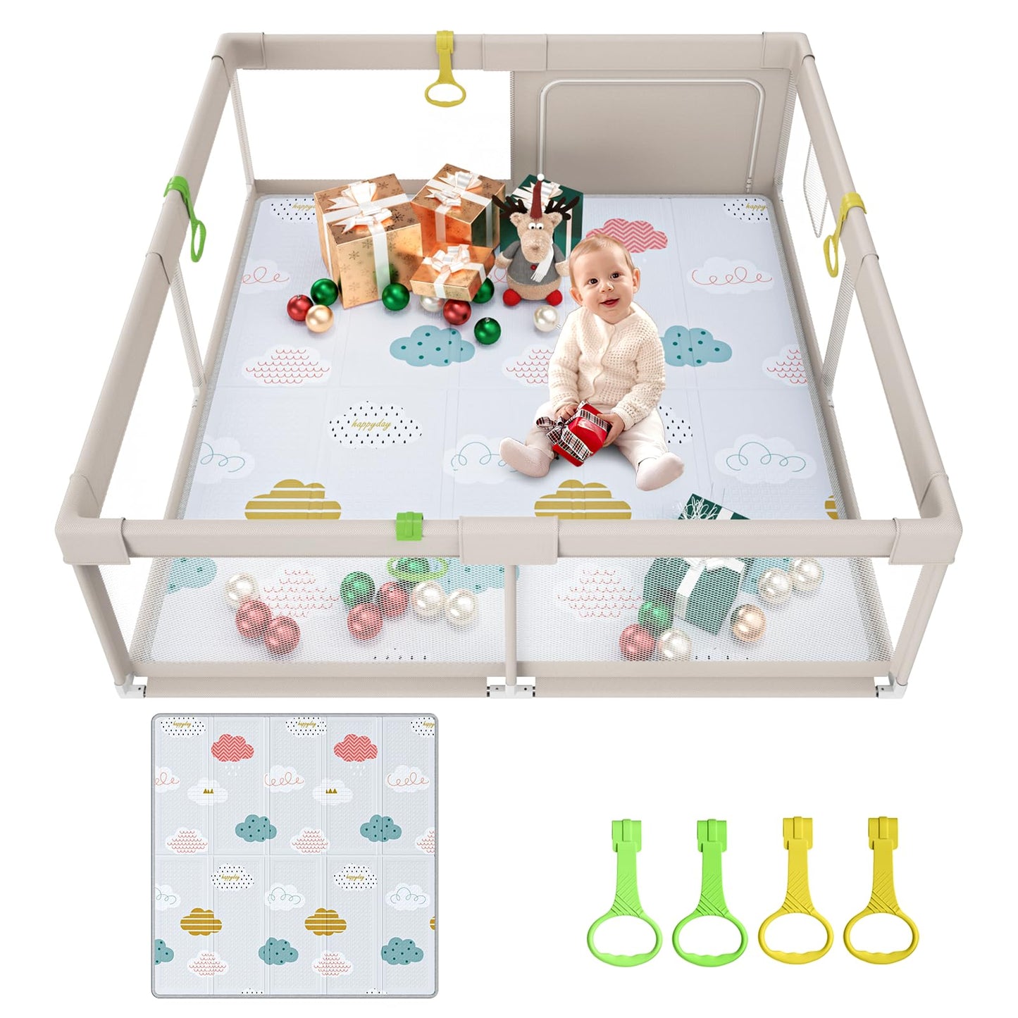 Laufstall mit Spielmatte und Reissverschlusstür, 150x150cm Playpen with mat 150x150cm
