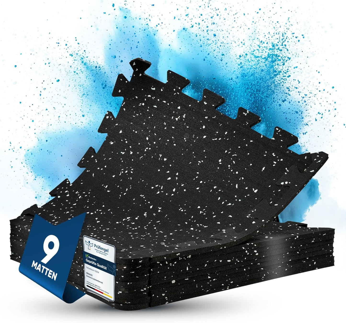 Puzzlematte, 9x 30x30cm, 1) Schwarz | 9 Matten | 0,84 M², 30L x 30B x 0.6D cm