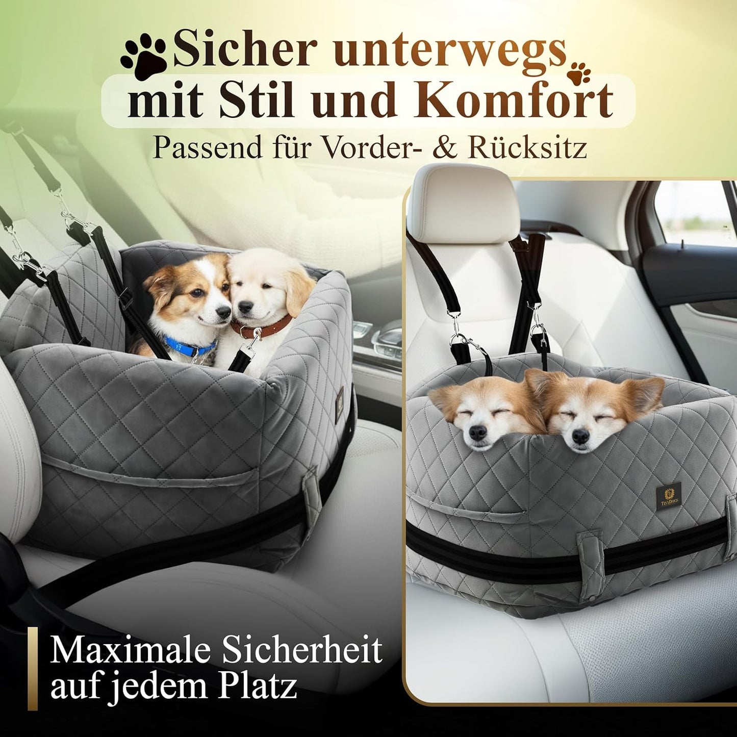 Hundeautositz mit Sicherheitsleine