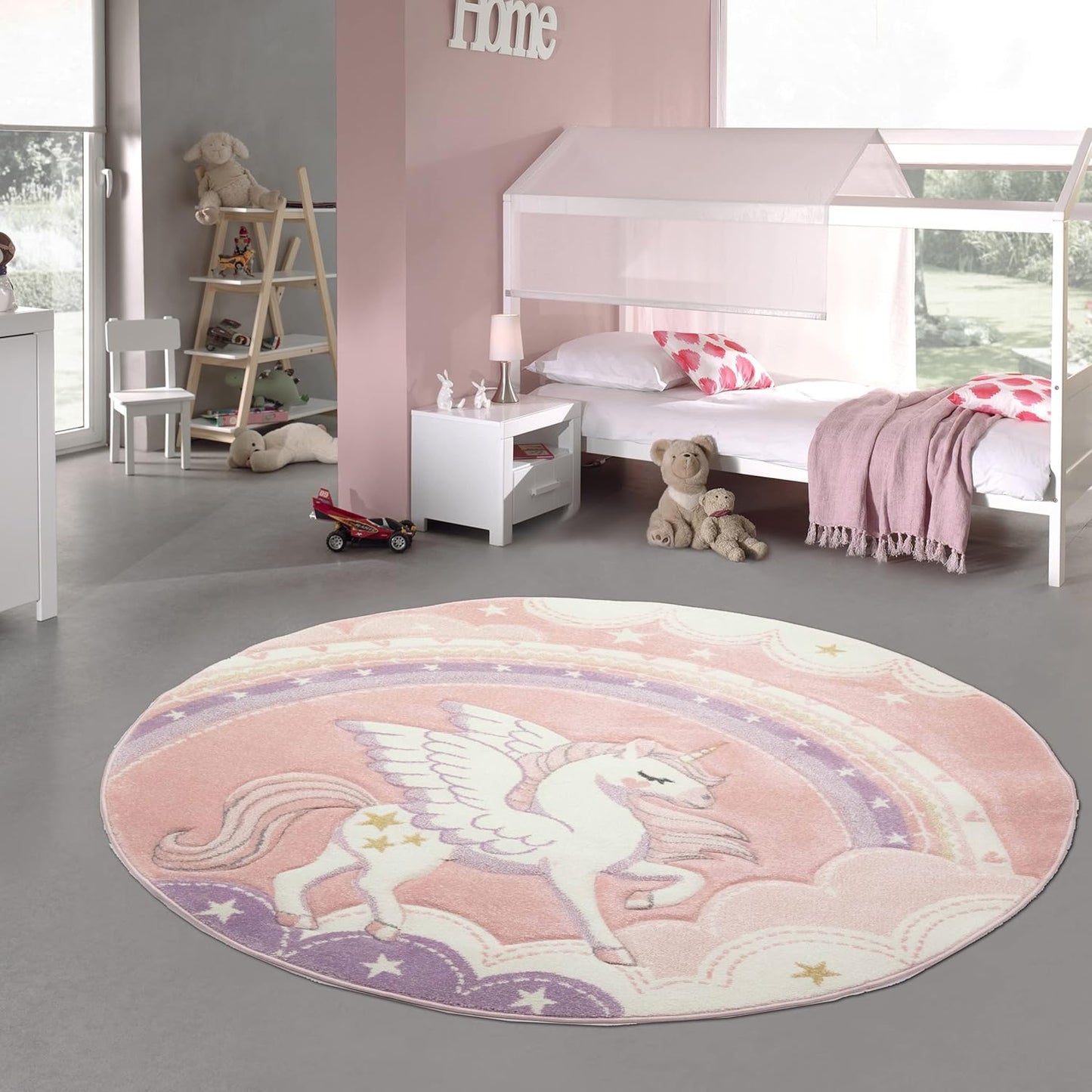 Runder Kinderteppich, 120 cm Rund Creme Rosa