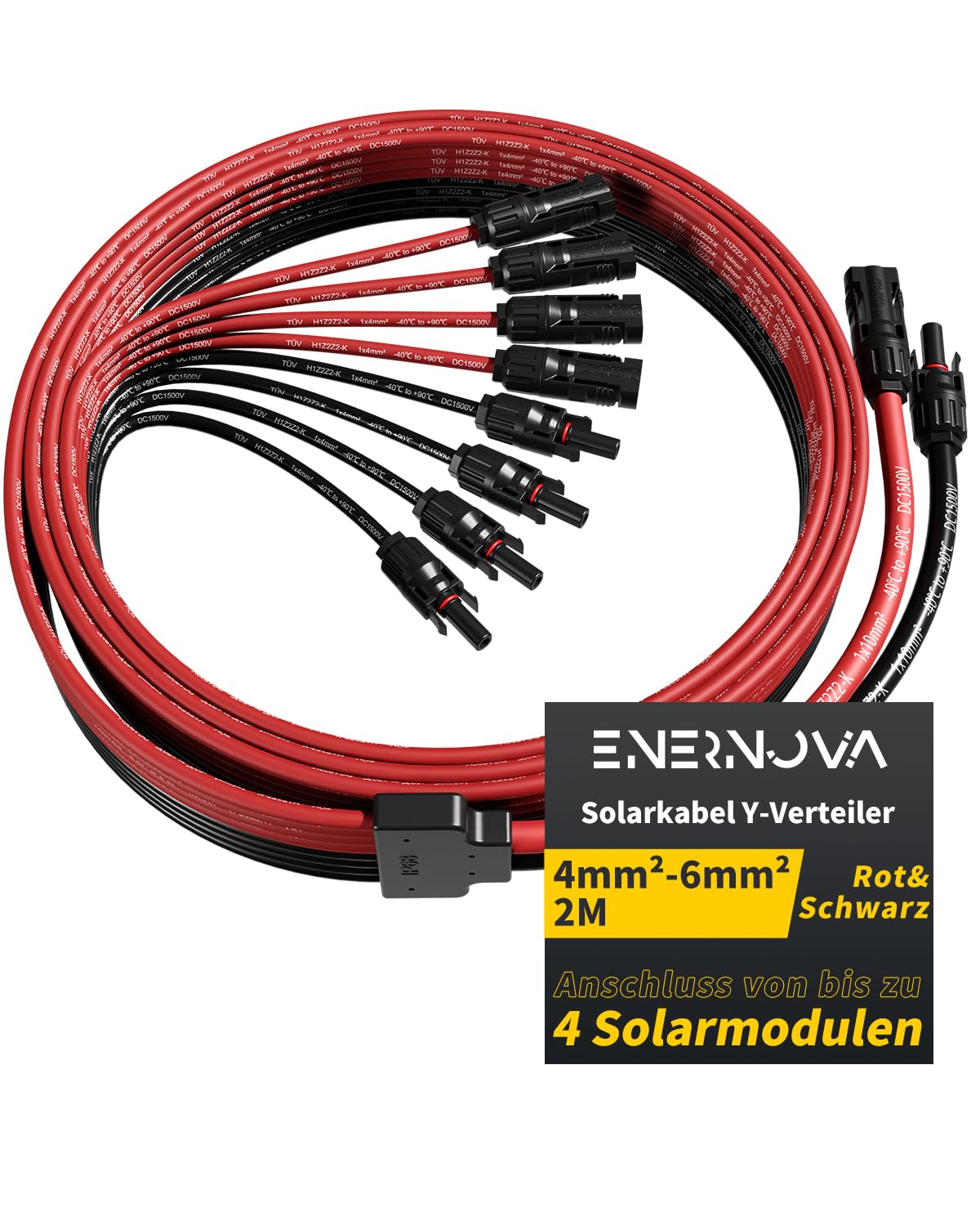 Solarkabel Y-Verteiler für bis zu 4 Module, Anschluss von bis zu 4 Solarmodulen - 2m