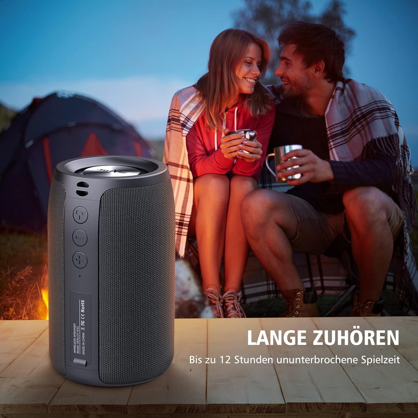 Bluetooth-Lautsprecher S32 mit IPX5 und 12h Spielzeit, Schwarz