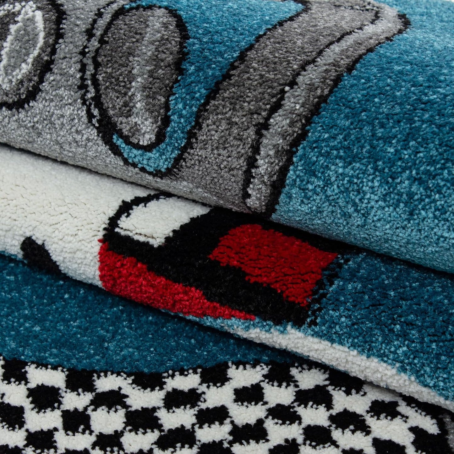 Kinderteppich mit Rennwagen-Muster (120 cm, rund), 120 cm (Rund) Blau-1