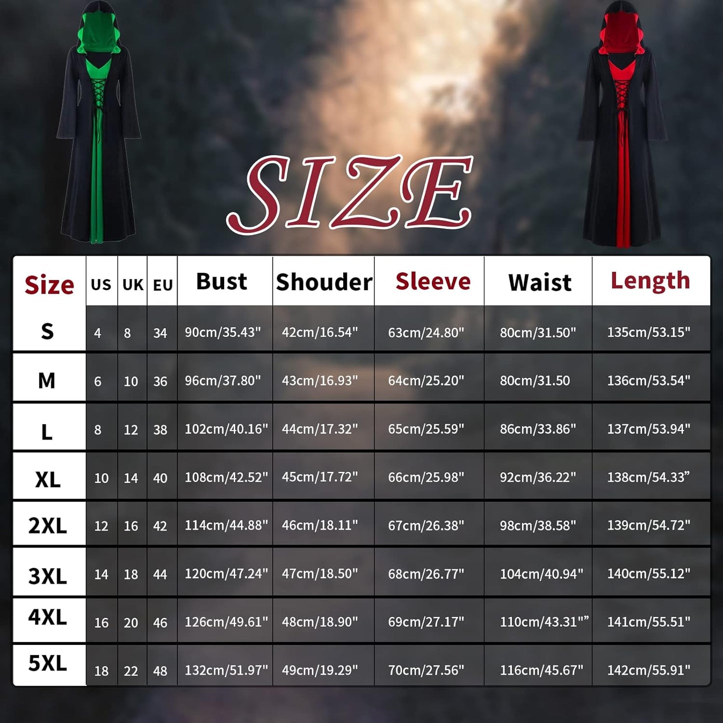 Halloween Kostüm mittelalterliches Maxi-Kleid mit Kapuze, L Lila und Schwarz