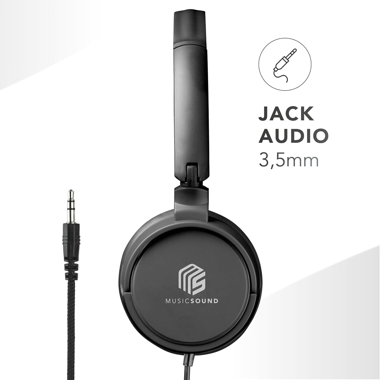 Faltbarer Bügelkopfhörer mit Kabel und Mikrofon, Jack 3.5mm Schwarz