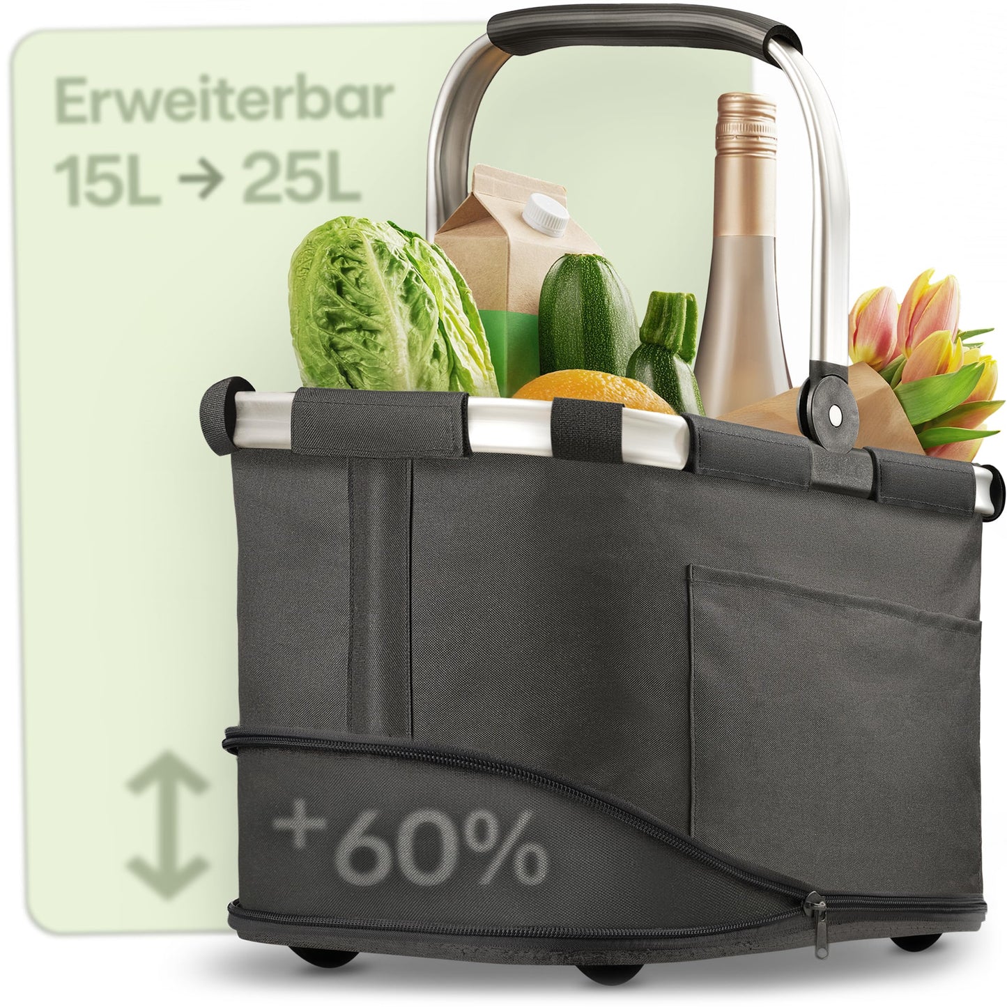 Faltbarer Einkaufskorb mit Alurahmen (15-25L), Schwarz S