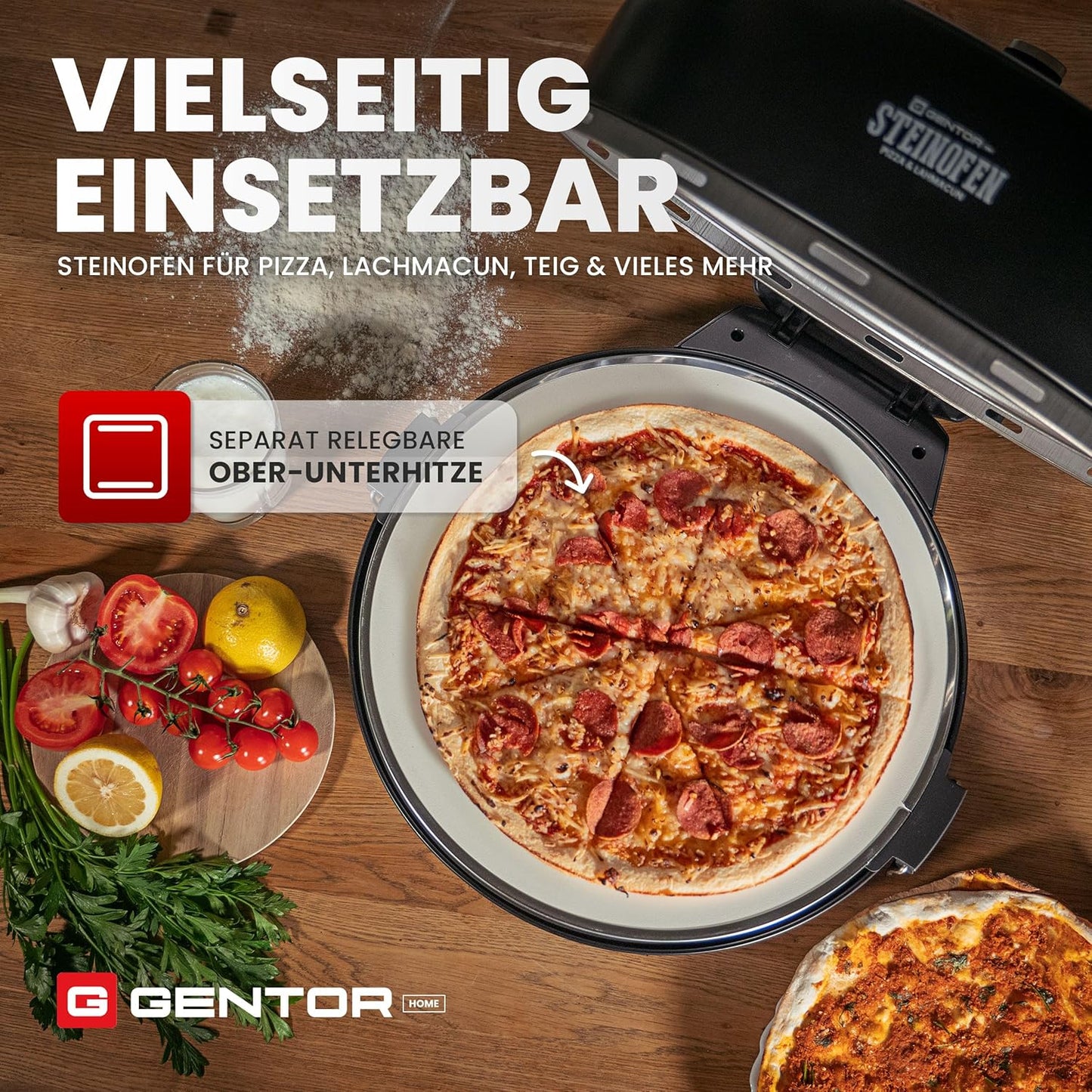 Elektrischer Pizzaofen mit Pizzastein & Sichtfenster