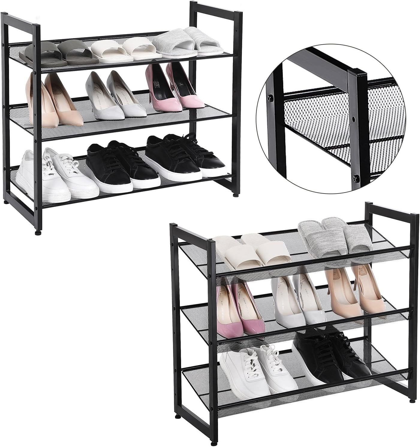 3-stufiges Schuhregal Entry, verstellbar, stapelbar, Schwarz 3 Ebenen