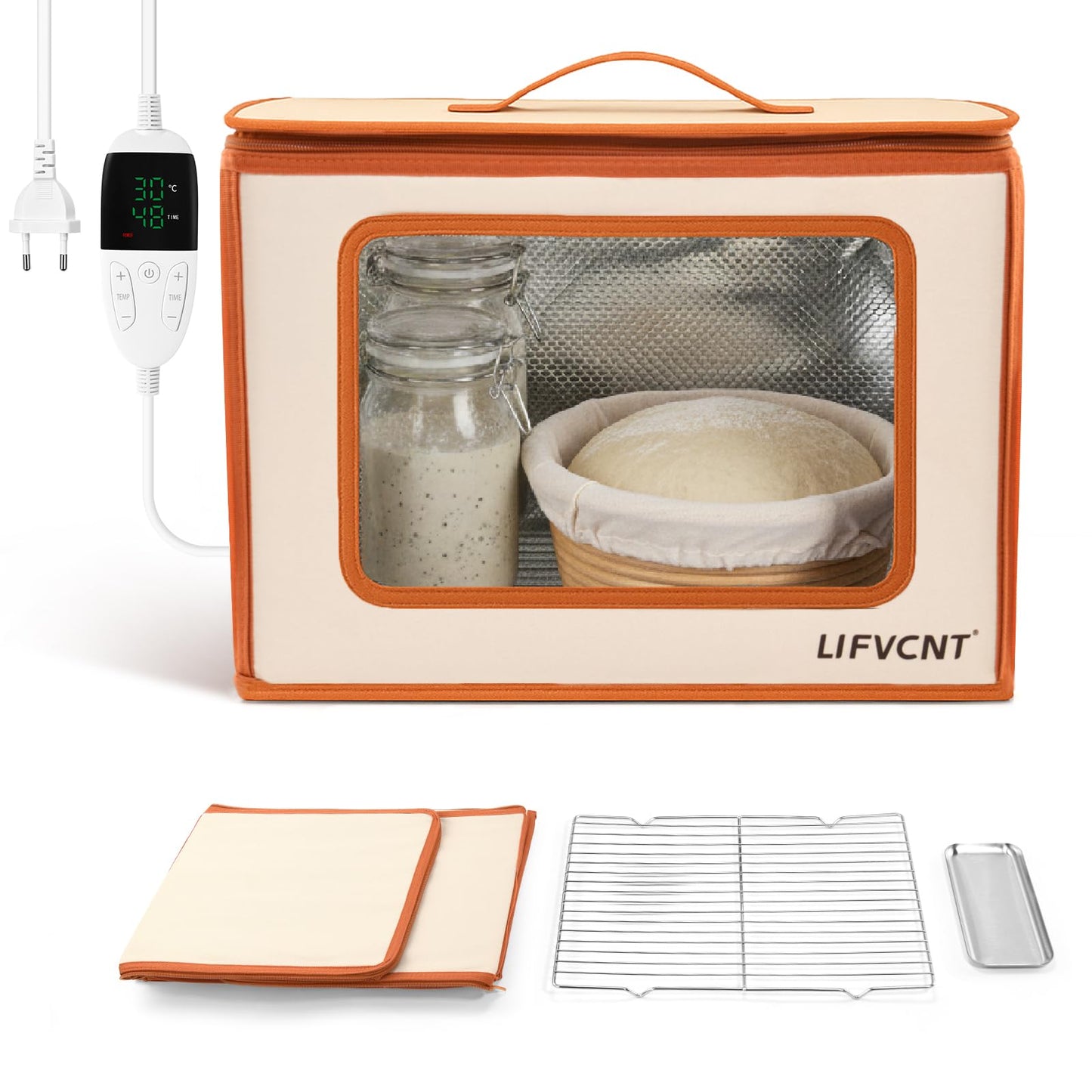 Faltbare Brot-Gärbox mit Timer und Rost, Creme Orange Beidseitige Erwärmung