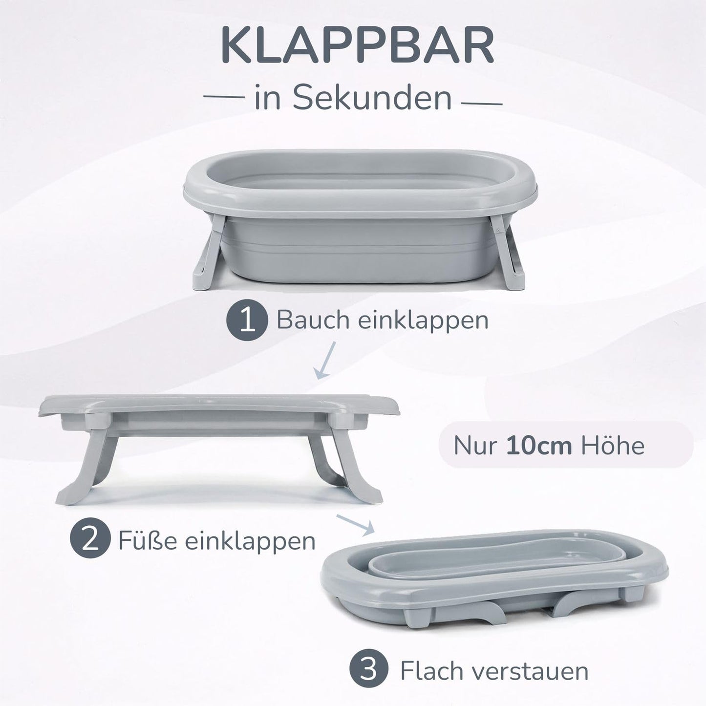 Faltbare Babybadewanne mit Abflussstopfen, Grau Badewanne