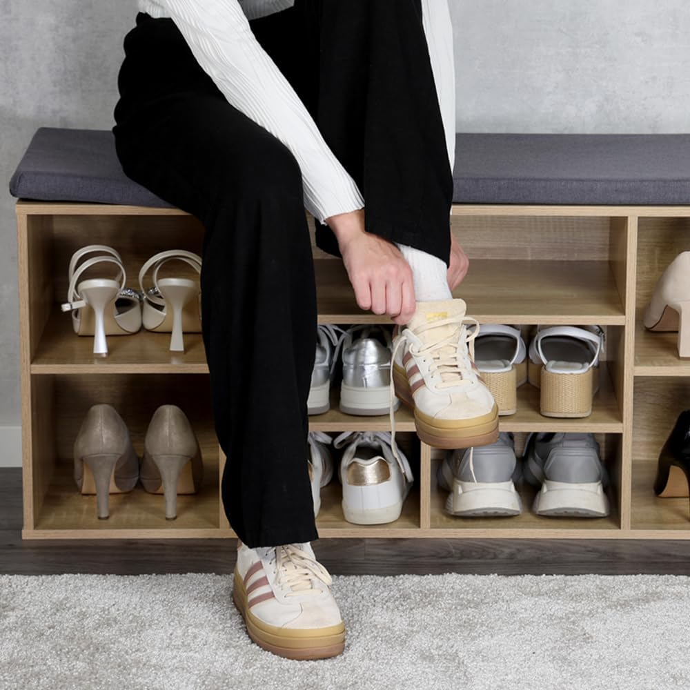 Schuhschrank mit Sitzkissen, Faserplatte, Braun
