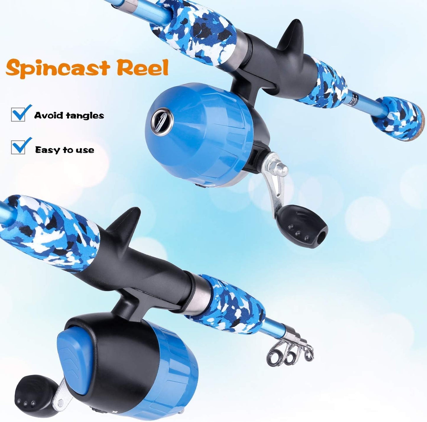 Angelset für Kinder mit Rute, Rolle & Köder, Blau, 1.5M