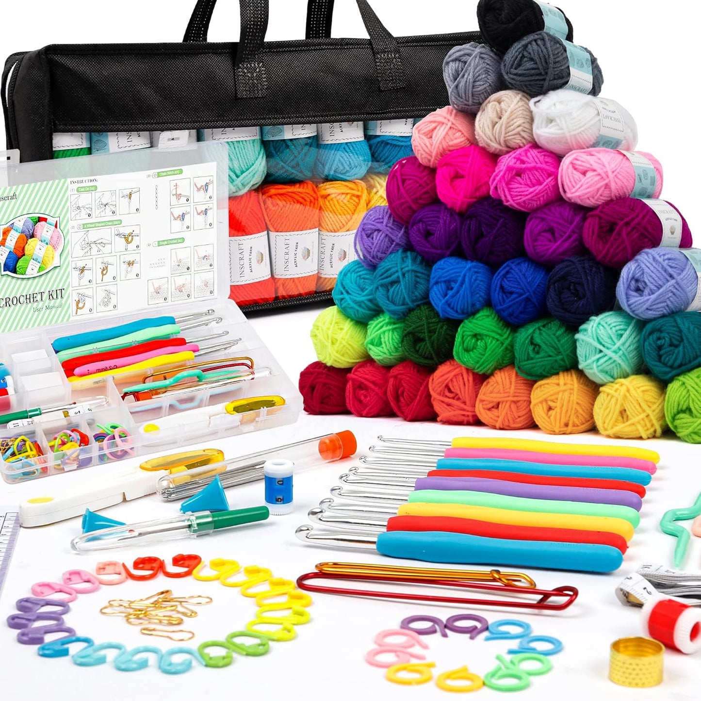 113-teiliges Häkelgarn-Set für Anfänger, 40 Farben-1600yd
