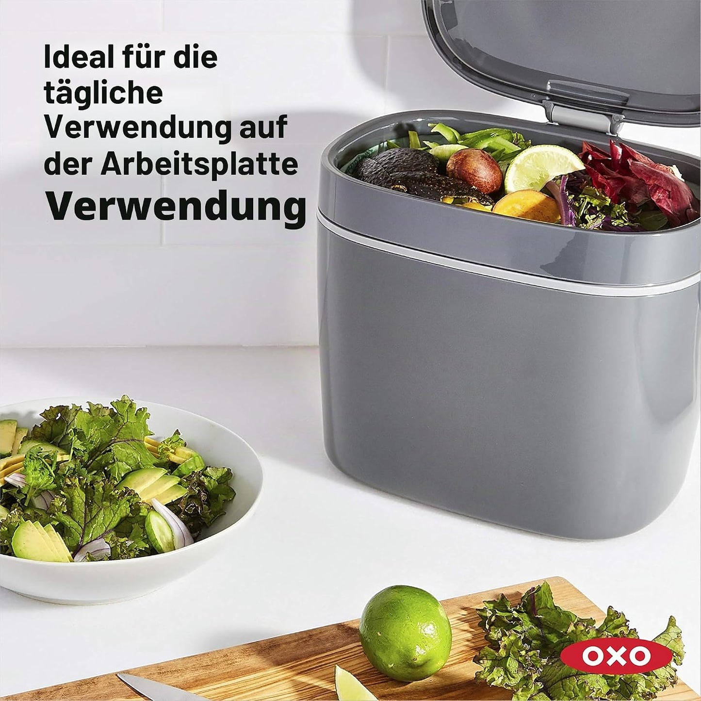 Geruchsdichter Komposteimer, 6.6L Grau