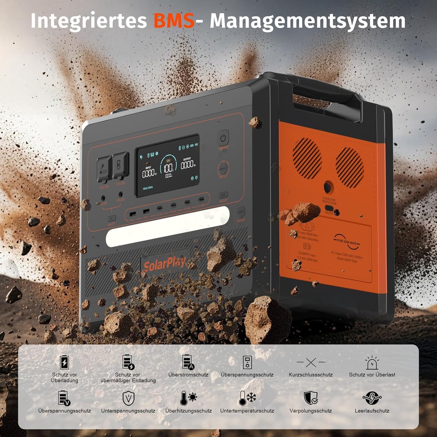 Tragbare Powerstation mit Solarpanel, 2500w+200w