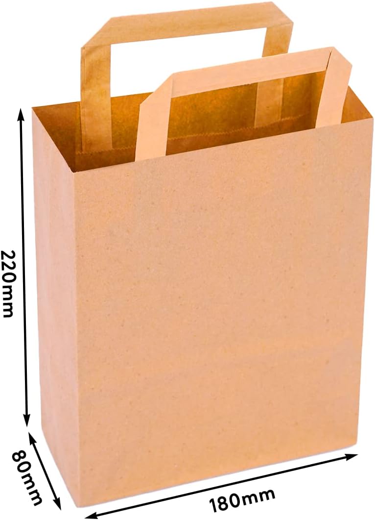 Papiertragetaschen mit Flachhenkel (250 Stück), 22 x 18 x 8cm Braun