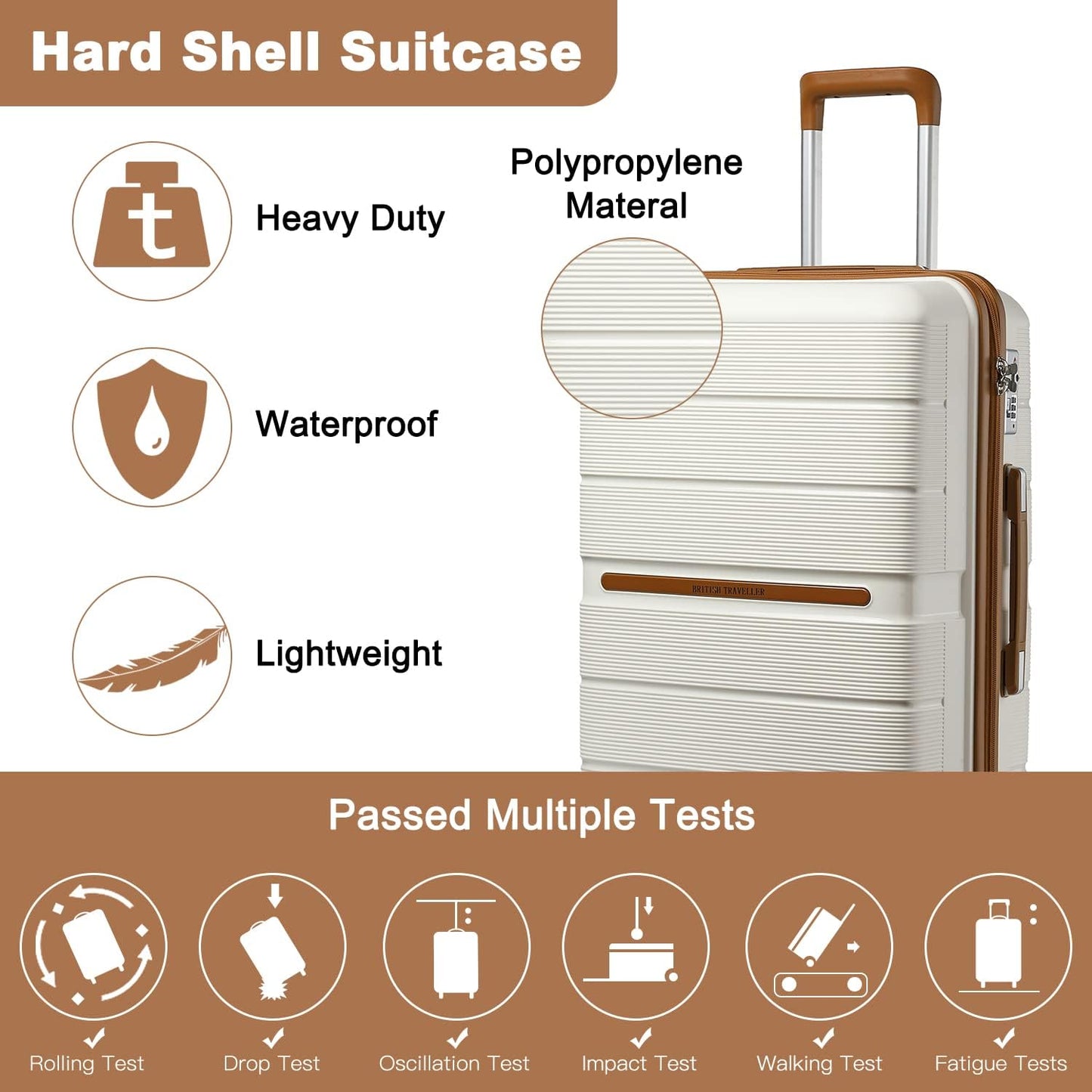 Reisekoffer Trolley Hartschale mit TSA-Schloss, Beige 24"-M