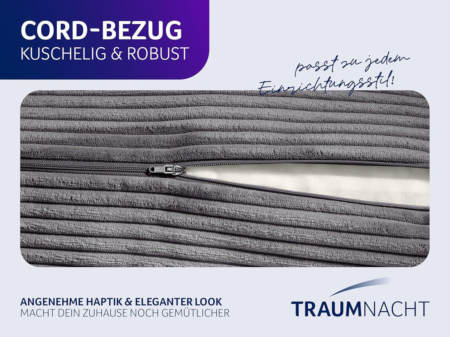 Cozy Rückenkissen mit Kordbezug, 70 x 40 cm, Dunkelgrau Kord (100% Polyester)
