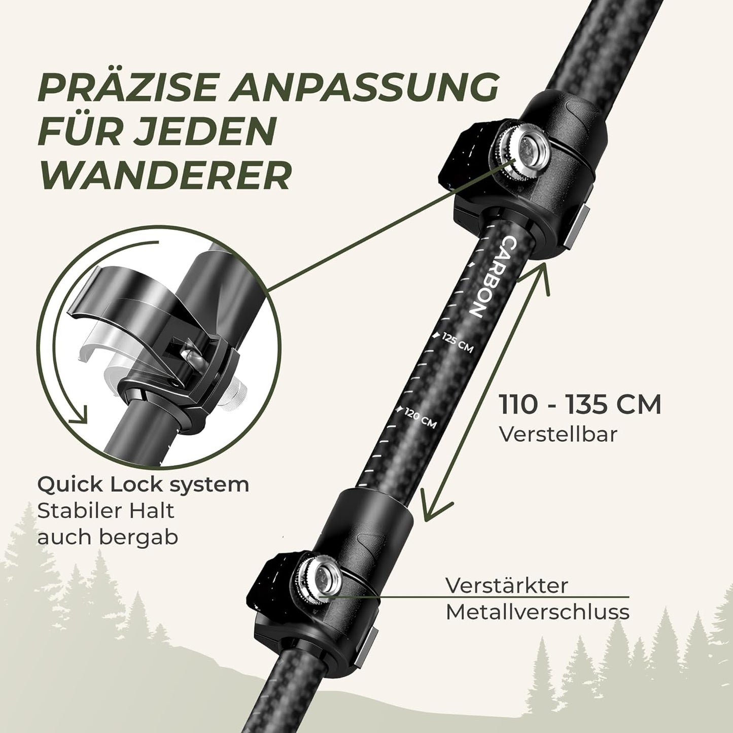 Teleskopische Wanderstöcke mit Korkgriff, Carbon