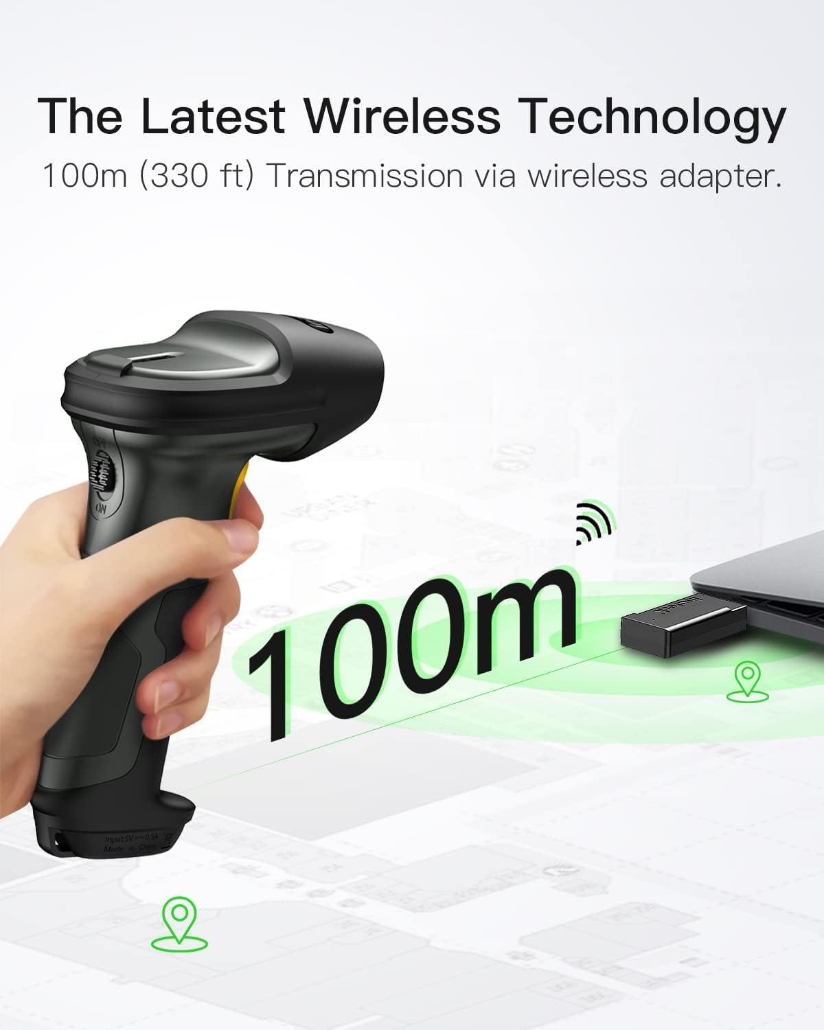 Pro 7 Bluetooth Barcode Scanner mit 100m Reichweite, Dunkelgrau 1D CCD