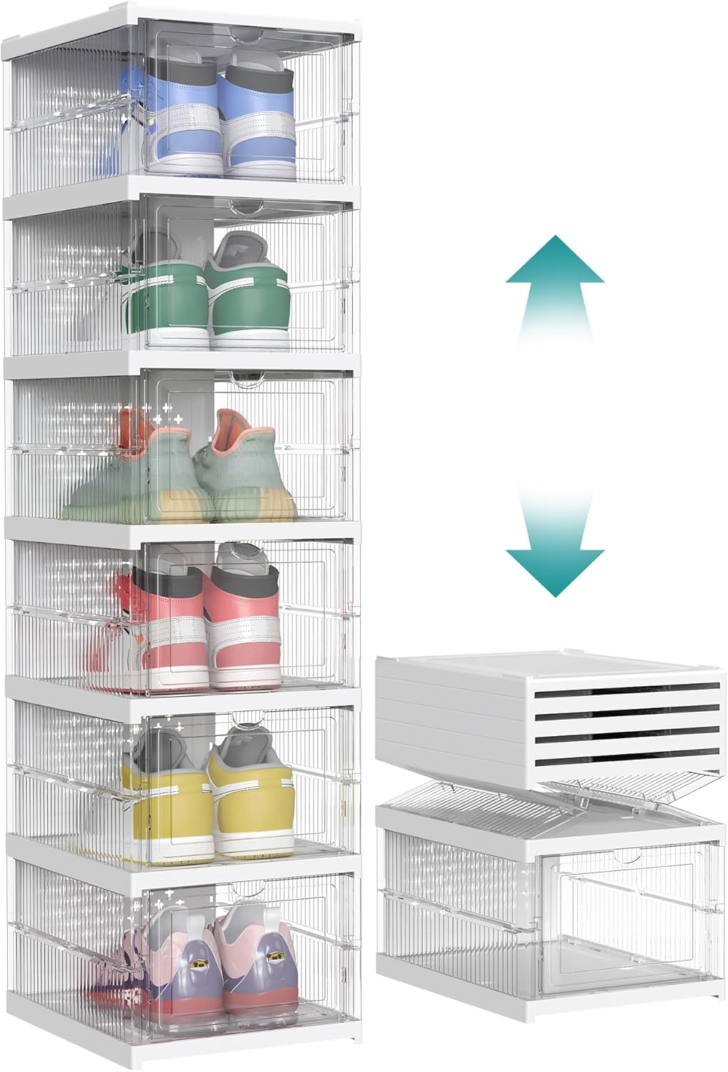 Schuhschrank mit 6 faltbaren Schuhboxen, Transparent + Wolkenweiß 1