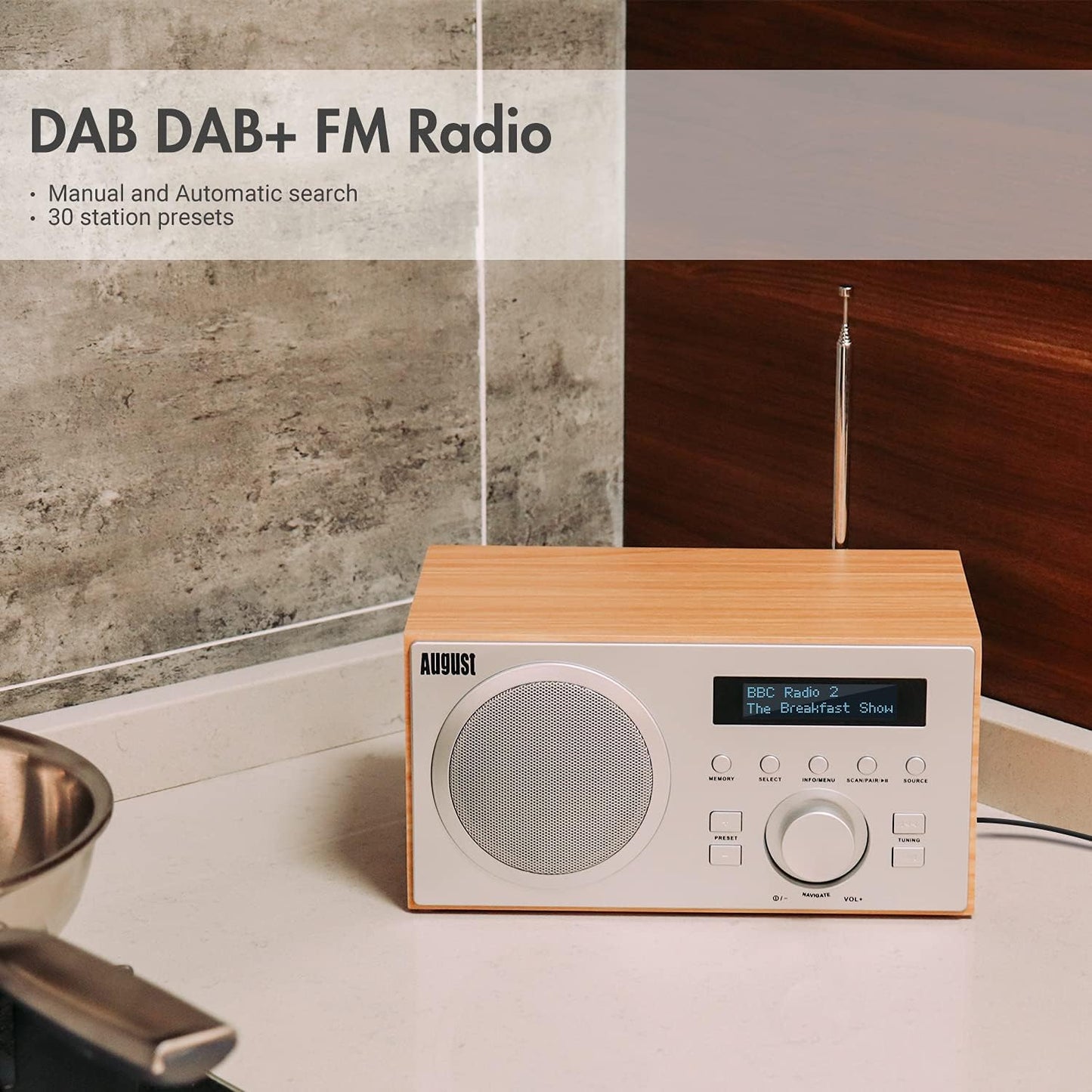 MB420 Digitales Küchenradio mit Bluetooth und Radiowecker, Hellbraun