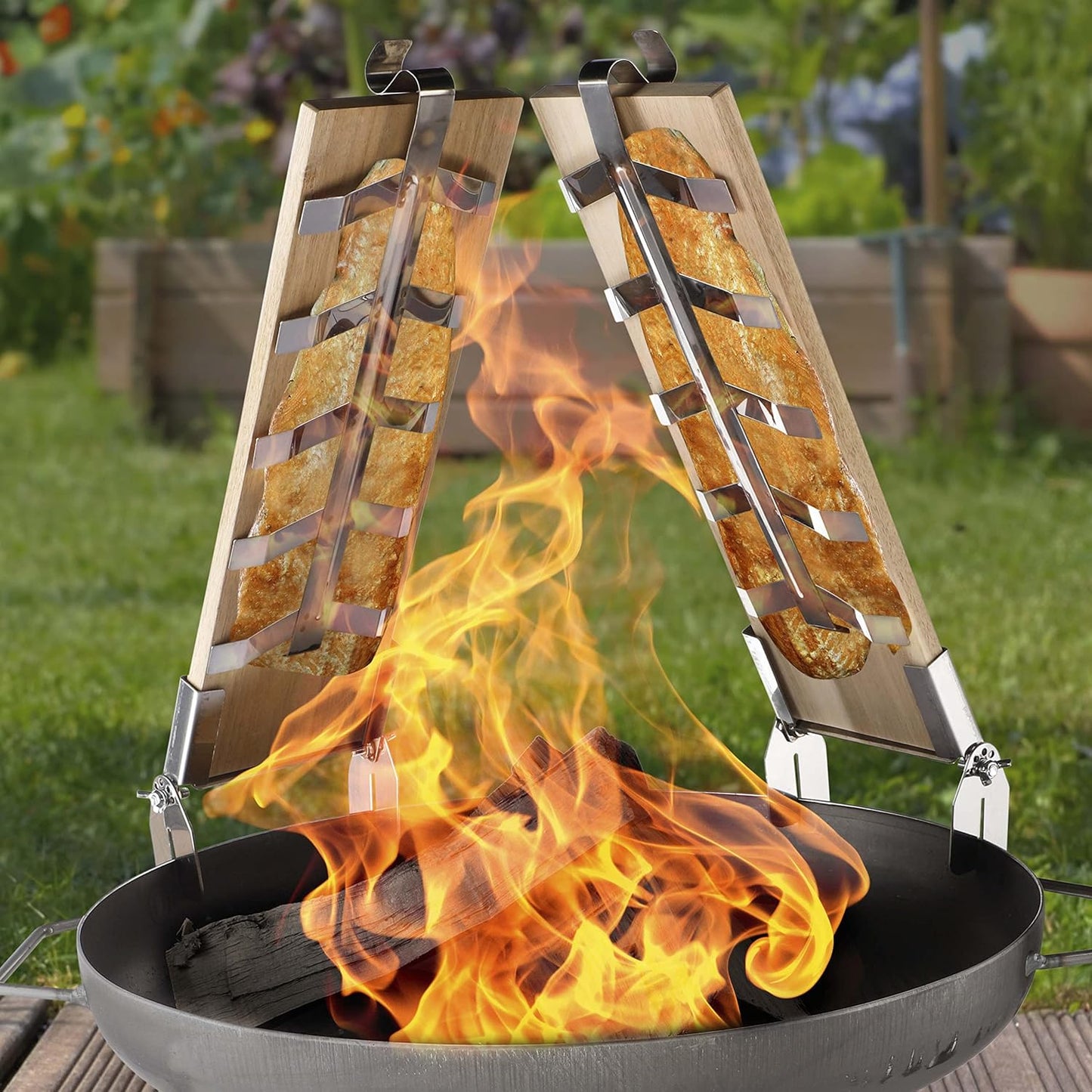 Flammlachs-Bretter Set mit Edelstahl Halter (2-teilig)