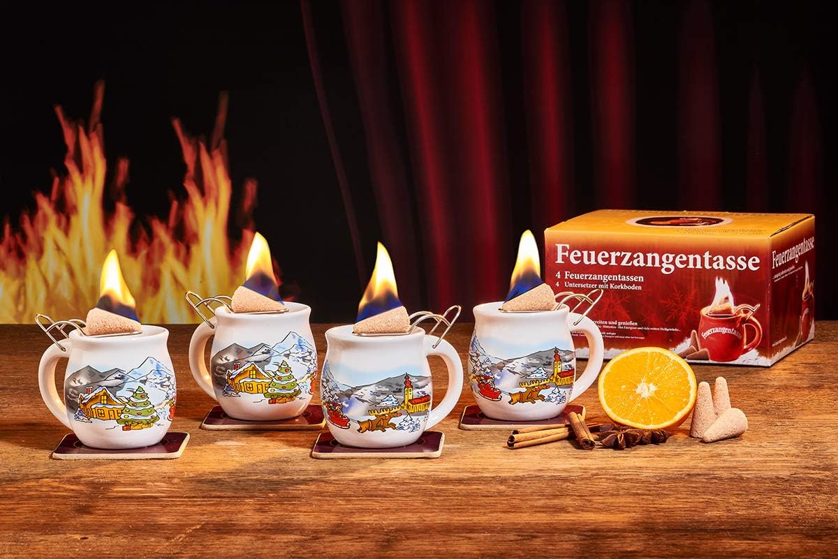 4er-Set Feuerzangentassen für Feuerzangenbowle, Weiss/Weihnachten